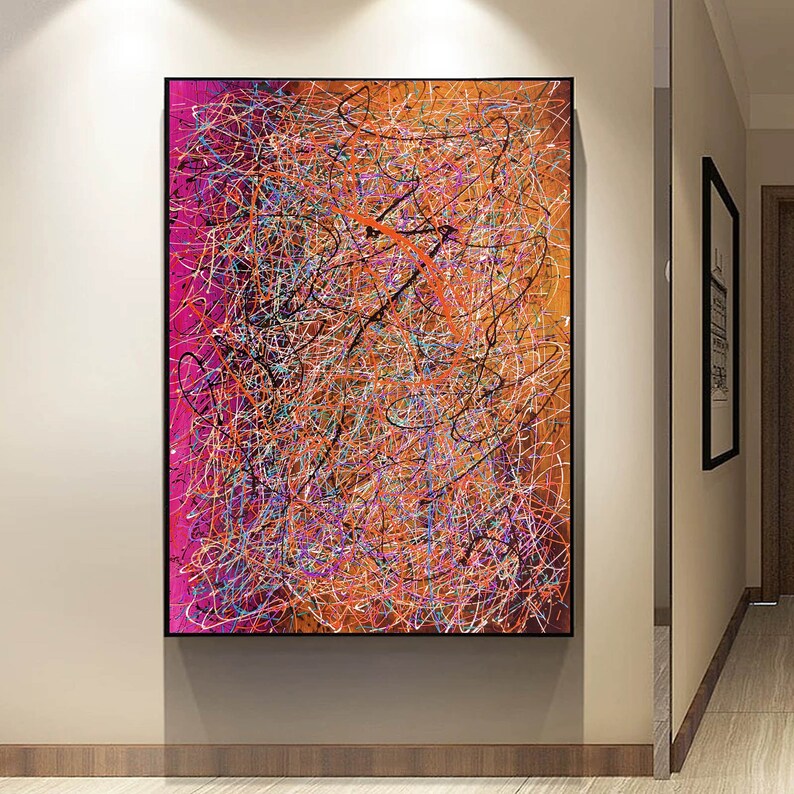 Abstrakte Leinwand Wandkunst Orange Schwarz Grau 40x60 Cm – Fertig Gerahmt Zum Aufhängen
