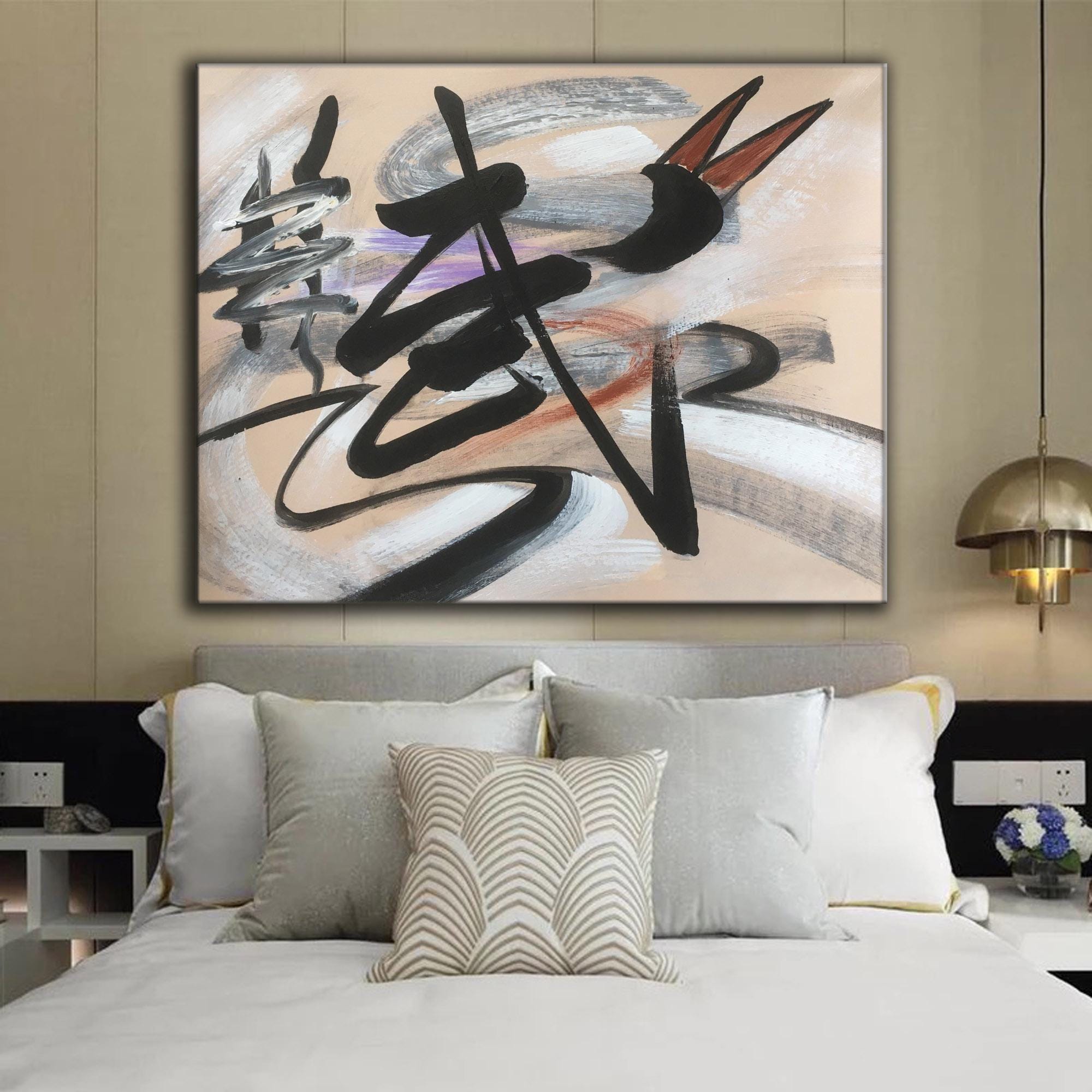 Abstract Calligraphy Wall Art Zen Calligraphy on Handmade Painting