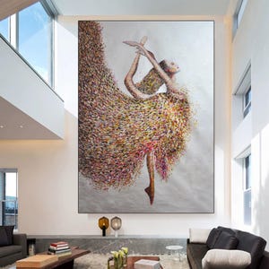 Abstract Ballerina Oil Painting on Canvas, Modern Ballet Wall Art, Original Dancer Decor, Large Handmade Minimalist Dance Artwork SN620