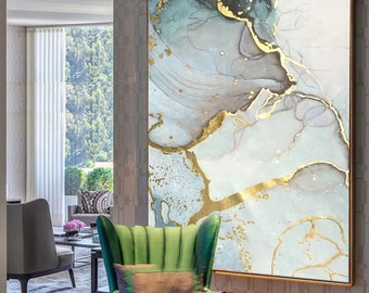 Extra Large Gold Abstract Painting on Canvas, Neutral Minimalist Wall Art for Living Room, Boho Contemporary Oversized Oil Painting SN431
