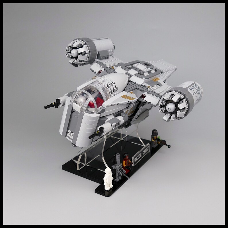 razor crest lego display stand