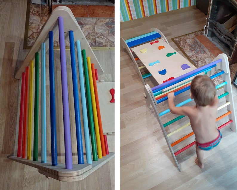 Wooden baby gym balance board climbing gym triangle montessori Etsy