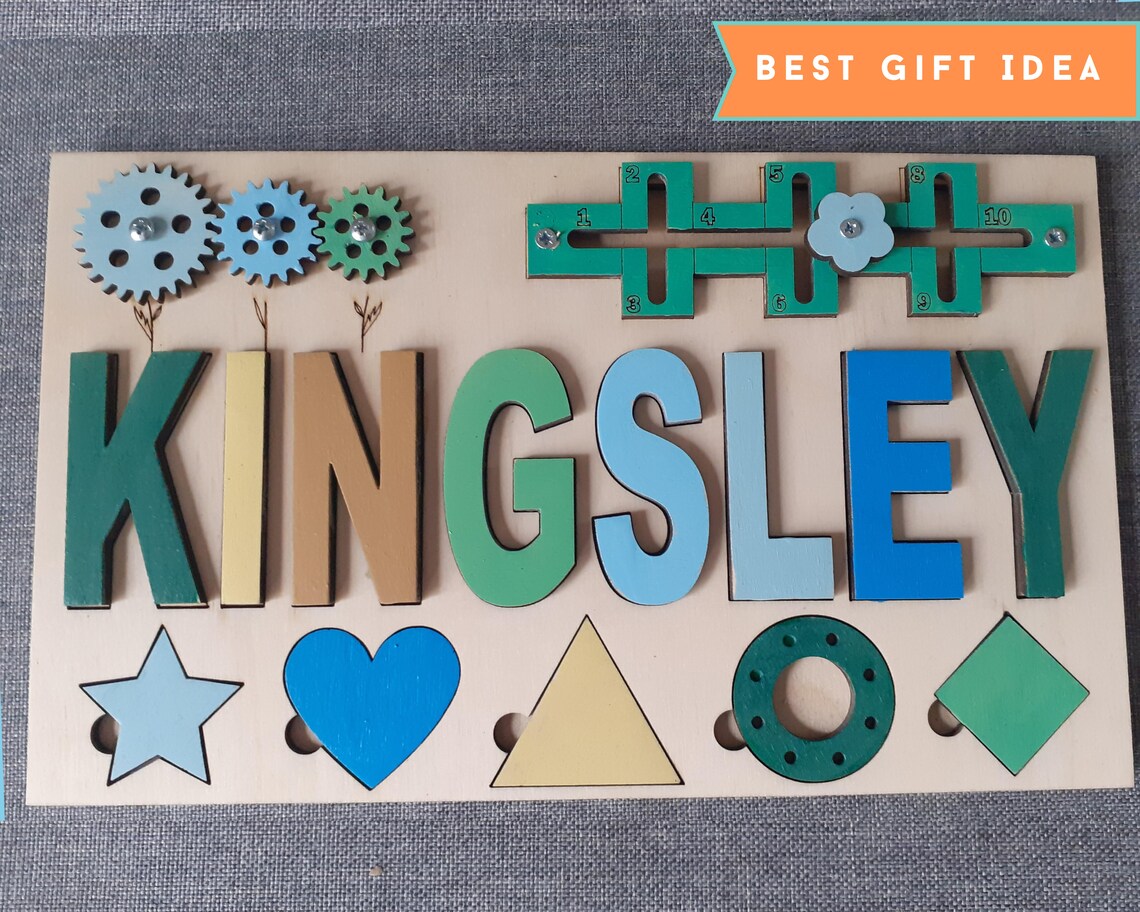 Name puzzle wooden busy board pegs montessori baby toys photo Etsy