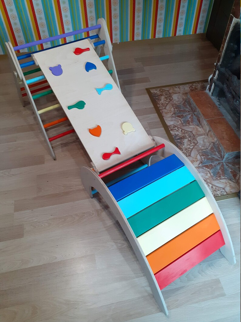 Pikler triangle WOOD balance board Montessori furniture baby Etsy