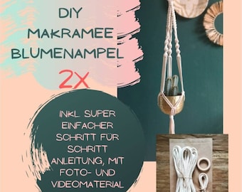 2x DIY Macrame Hanging Basket Kit, with photo and video instructions