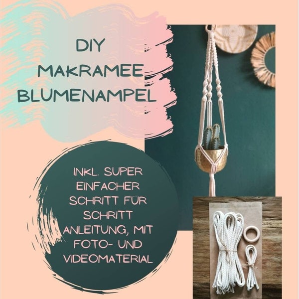 DIY Makramee Blumenampel Kit, mit Anleitung zum selberknüpfen