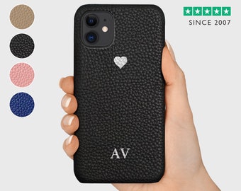 Personalized iPhone 11 Leather Phone Case | Monogram Initials