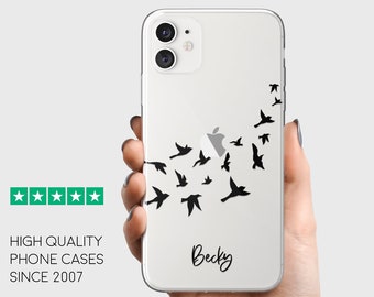Nombre personalizado Funda para teléfono personalizada Clear Soft Gel Flying Birds Design iPhone. Samsung,