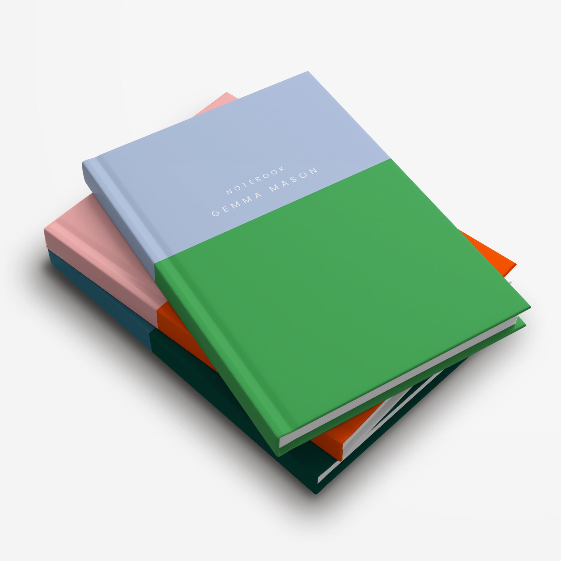 Personalised Name Hardback Notebook, Size A5 or A4, 128 pages, Colourblock Design, Custom Journal, Line, Graph or Plain Paper | Gift for Her