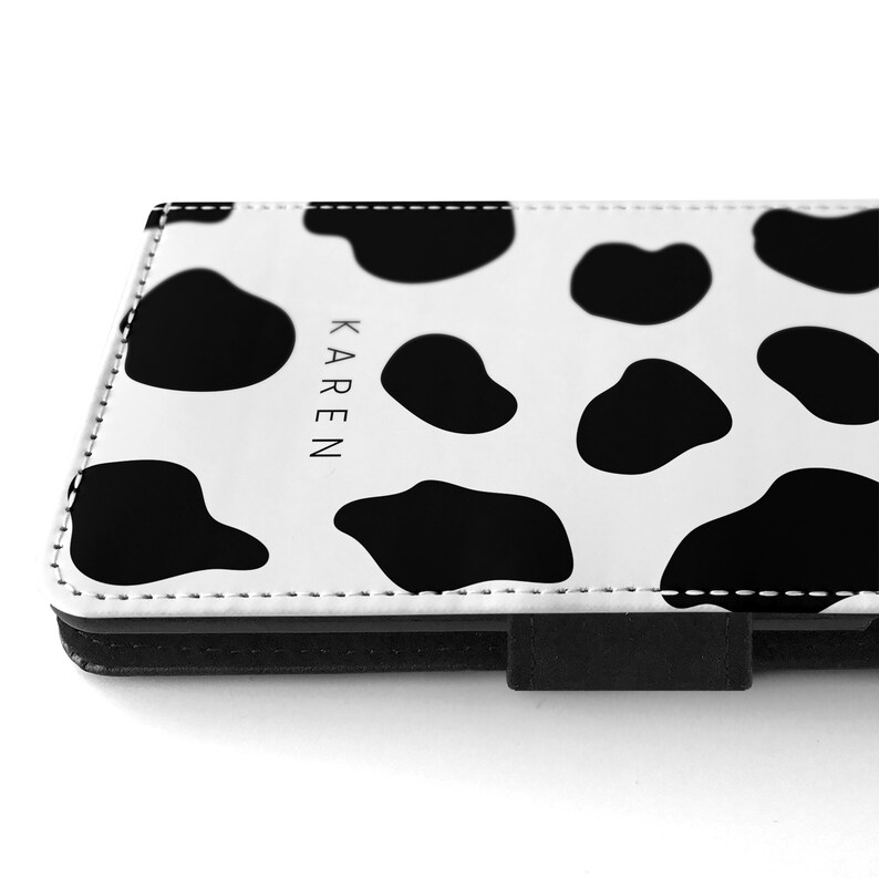 Iphone Wallet Leather Flip Phone Case Cow Pattern With Name Etsy