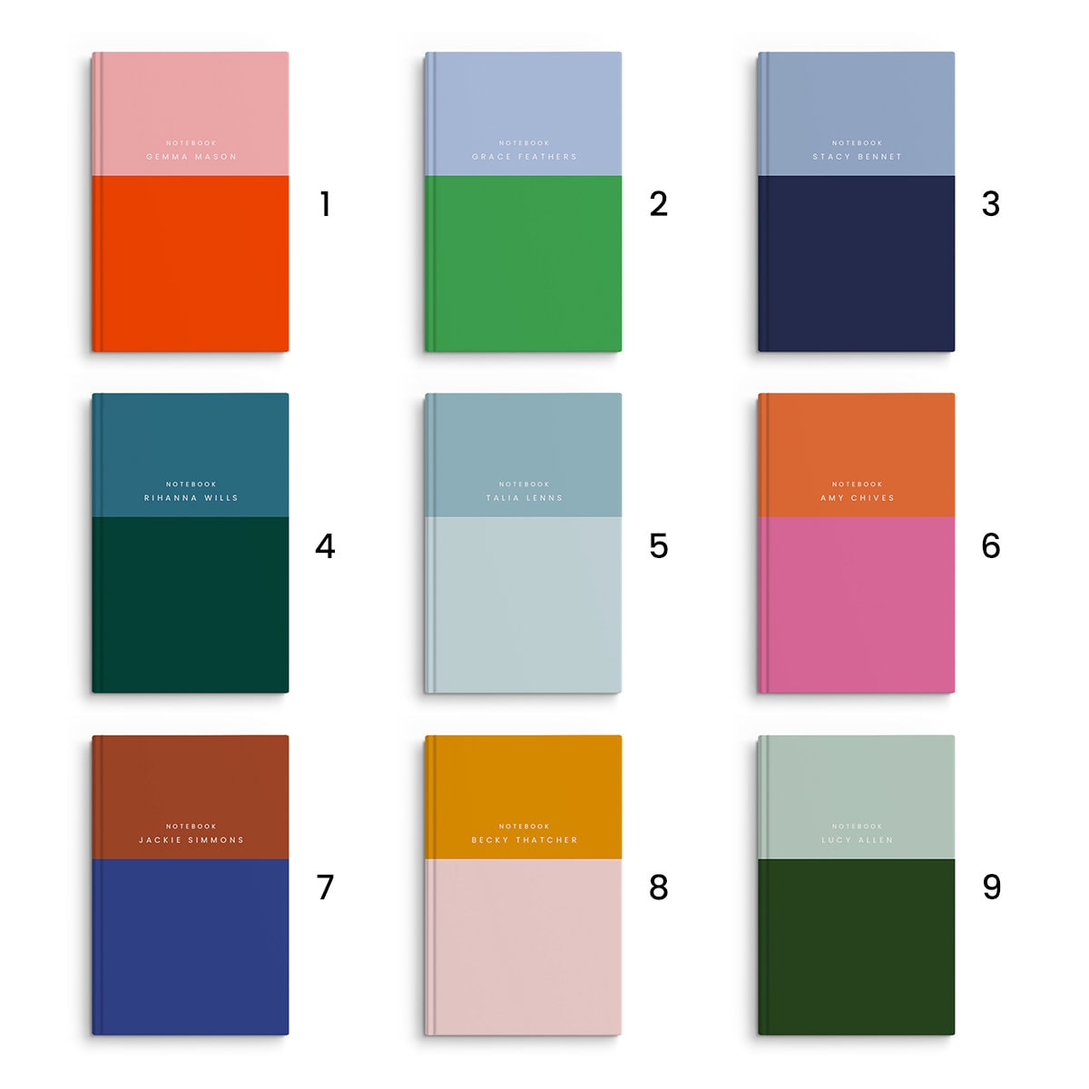 Personalised Name Hardback Notebook, Size A5 or A4, 128 pages, Colourblock Design, Custom Journal, Line, Graph or Plain Paper | Gift for Her