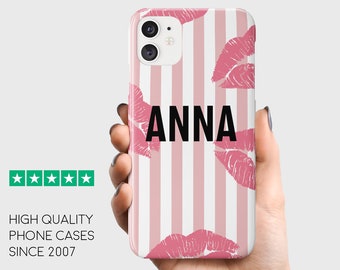 Funda de teléfono personalizada con diseño de lápiz labial: nombre personalizado para iPhone y Samsung