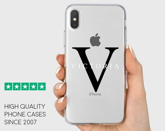 Funda para teléfono personalizada con inicial, cubierta de gel suave transparente