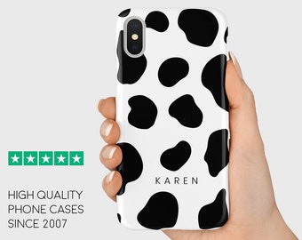 Funda para teléfono personalizada con estampado de vaca, monograma personalizado