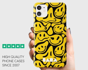 Funda de teléfono personalizada con cara sonriente: funda rígida de plástico con nombre personalizado