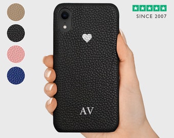 iPhone XR Real Leather Monogram Case | Personalized Foil Initials