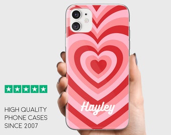 Nombre personalizado Funda para teléfono personalizada Clear Soft Gel Pink Red Hearts Design iPhone, Samsung,