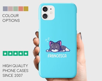 Funda de teléfono personalizada con diseño de gato durmiendo: nombre personalizado para iPhone y Samsung