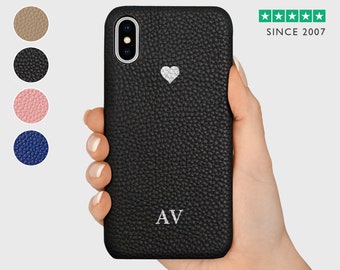 iPhone XS Real Leather Case | Foil Monogram Initial Cover