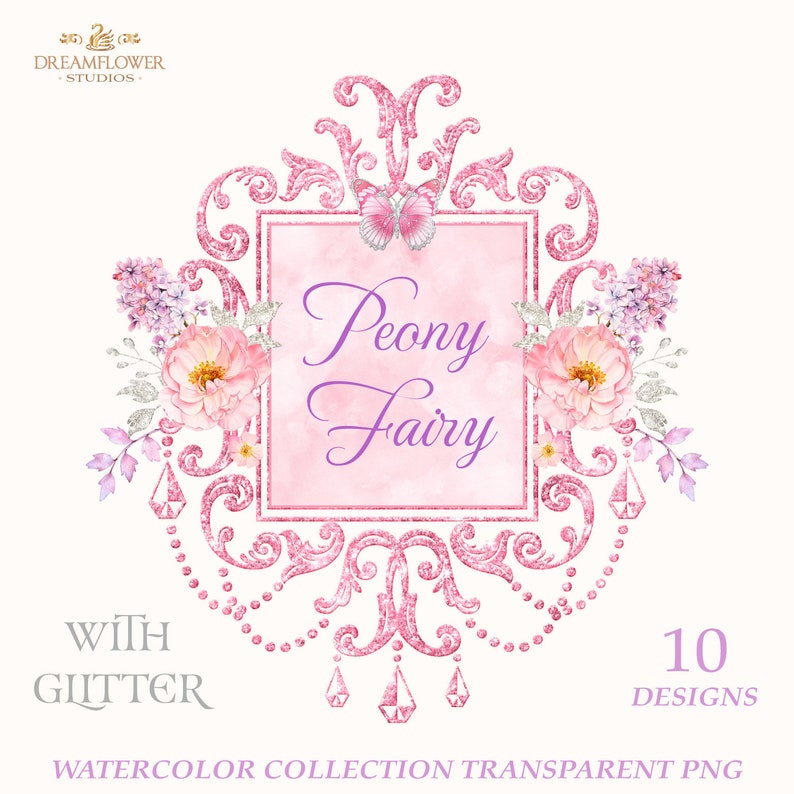 Png Floral Elements Vintage Flowers Pink Watercolor Flowers Clipart Digital Flowers Clipart Peonies Clipart Pink And Silver Watercolor