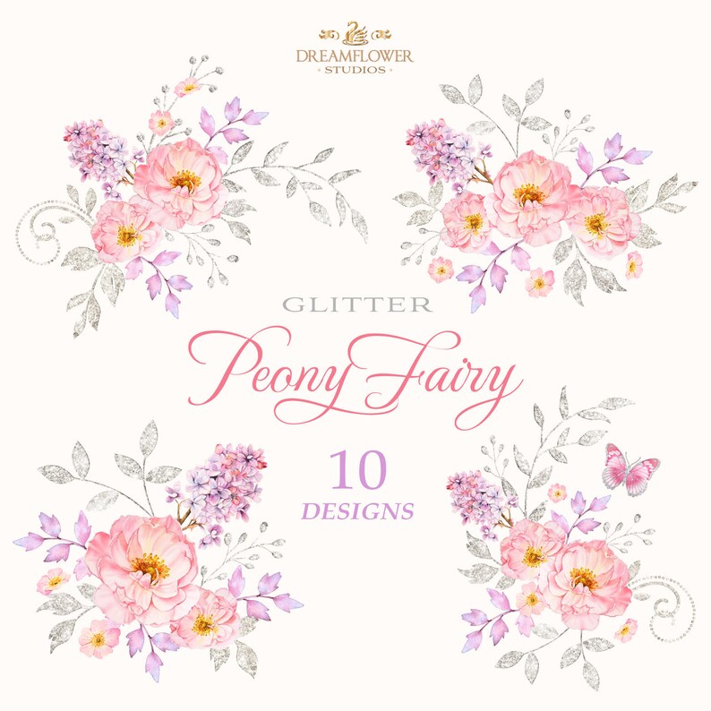 Png Floral Elements Vintage Flowers Pink Watercolor Flowers Clipart Digital Flowers Clipart Peonies Clipart Pink And Silver Watercolor