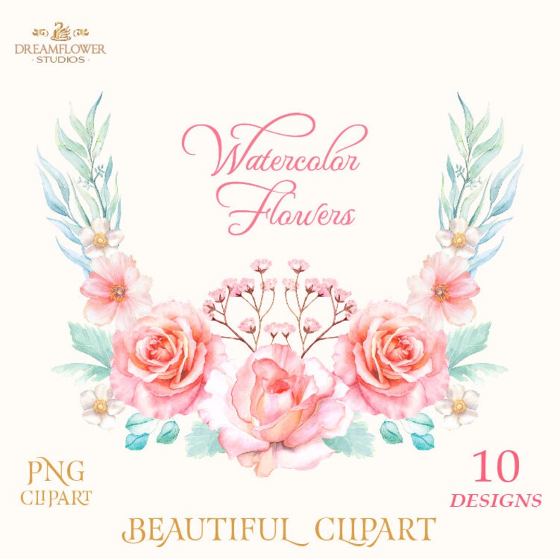 Pink Roses Png Digital Flowers Watercolor Rose Clipart Blush Flower Clipart Vintage Rose Clipart Floral Elements Rose Bouquet Clipart