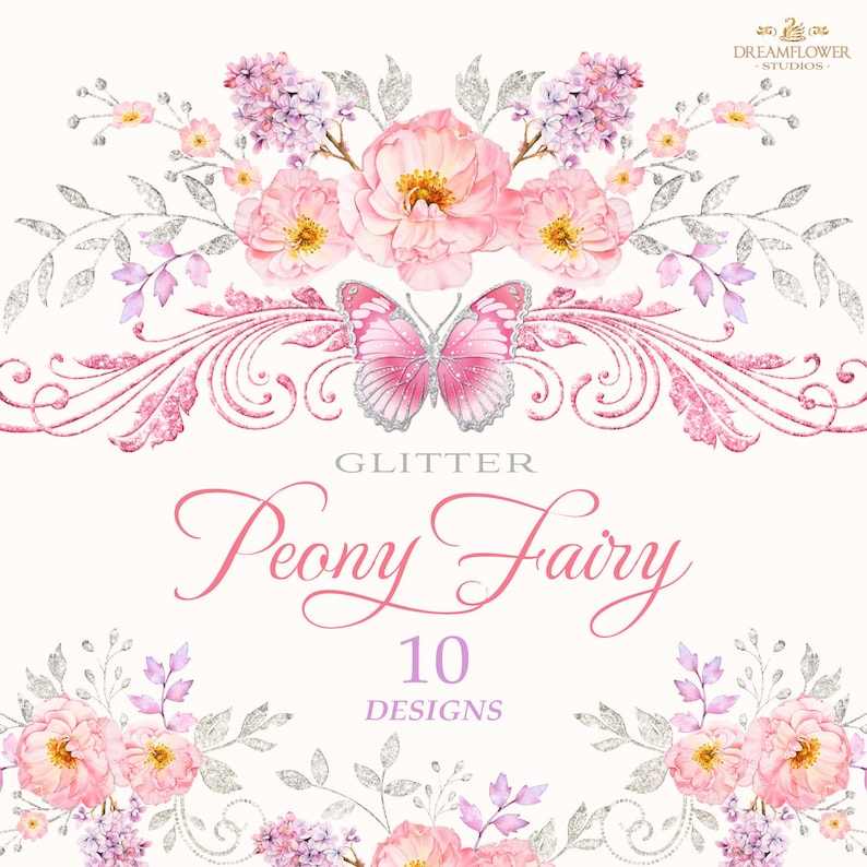 Png Floral Elements Vintage Flowers Pink Watercolor Flowers Clipart Digital Flowers Clipart Peonies Clipart Pink And Silver Watercolor