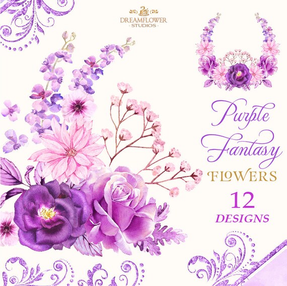Purple Flowers Watercolor Purple Flower Clipart Pink And Etsy