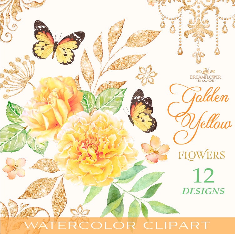 Yellow Watercolor Flowers Yellow Flowers Clipart Yellow and | Etsy