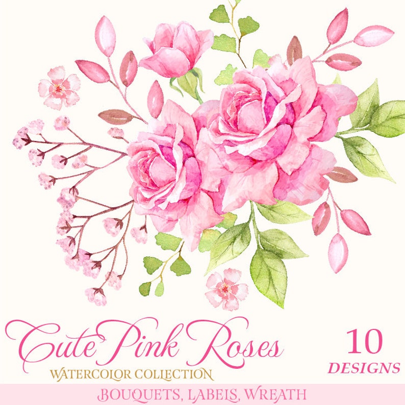 Clip Art Art Collectibles Vintage Roses Clipart Roses Bouquet Clipart Watercolor Flowers Clipart Digital Flowers Floral Elements Png Graphics Watercolor Pink Rose