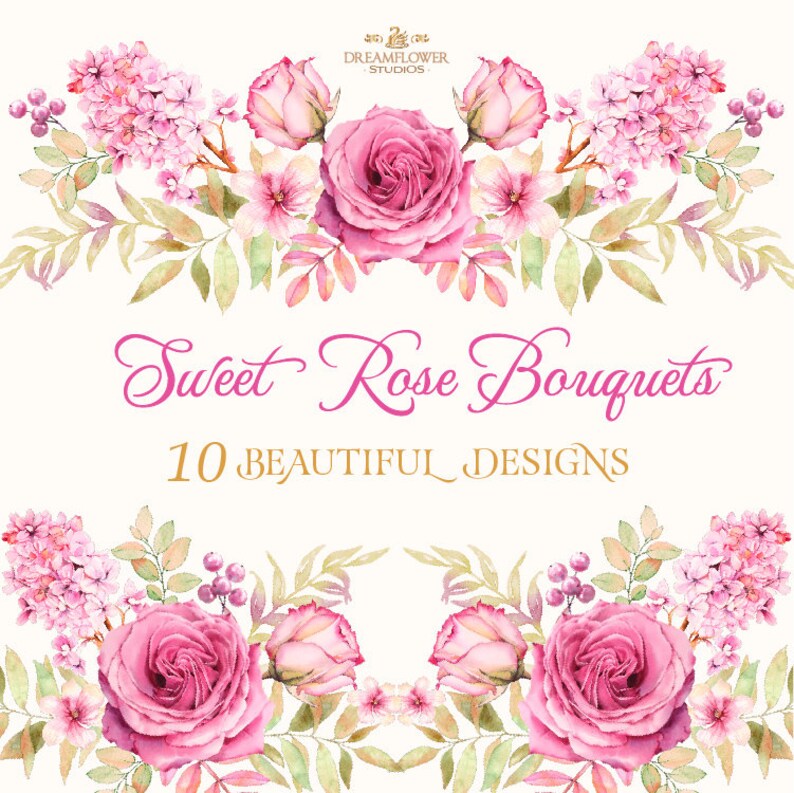 Clip Art Art Collectibles Digital Flowers Floral Elements Png Graphics Watercolor Roses Clipart Vintage Pink Rose Roses Bouquet Clipart Watercolor Flowers Clipart