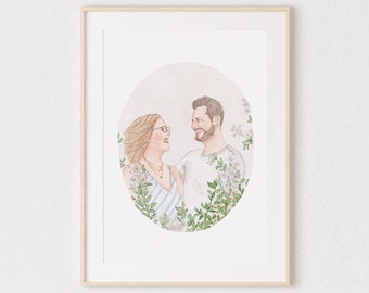 Couple portrait - watercolor portrait - gift for the partner