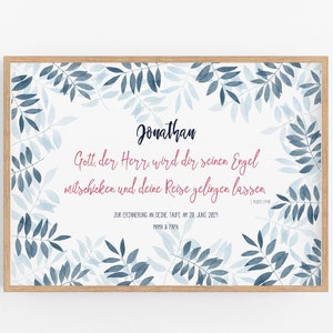 Taufspruch Blau Kunstdruck / Geschenk zur Taufe / A4
