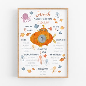 Printable Submarine Sea Animals Themed 1st First Birthday UTS2 Under The Sea Milestone Board Ocean Party Decoration DIGITAL DOWNLOAD