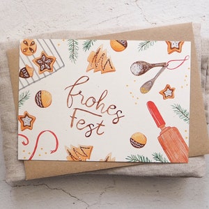 Weihnachtskarte Plätzchen - Birkenholz Papier - Postkarte DIN A 6
