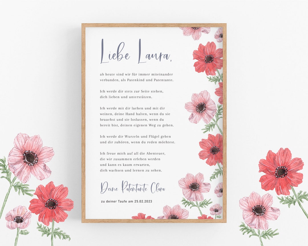 Letter to Godchild for Baptism / Baptismal Letter Anemones