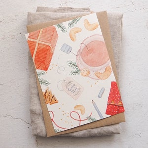Weihnachtskarte Tee - Birkenholz Papier - Postkarte DIN A 6