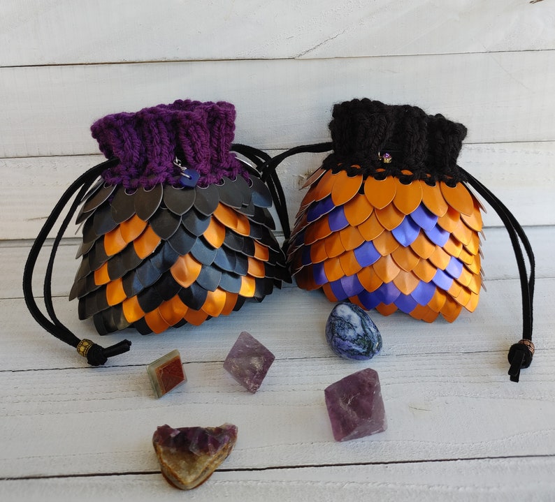 Small Dragon Scale Bag Scalemail Bag Dragon Dice Bag Jack-o-lantern