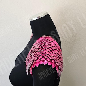 Knitted Dragon Scale Shoulders, Scalemail Epaulets, Cosplay Shoulders, Costume Accessory, LARP, Pink