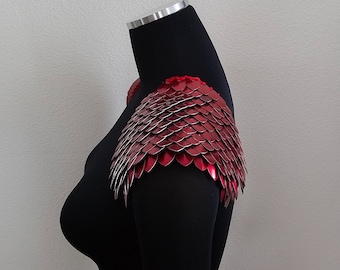 Dragon Scale Shoulders, Scalemail Epaulets, Knitted Dragon Scale Shoulders, Red