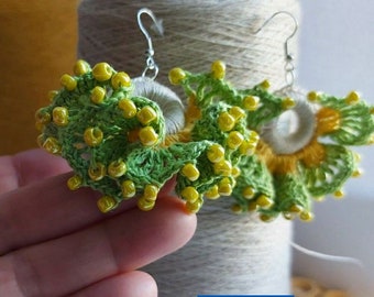 Crochet earrings made of linen yarn for her, knit earring