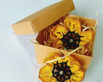 Crochet sunflowers earrings boho gift for mom woman girl mom