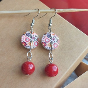 Earrings from wooden buttons One of a kind, Gift idea for her Lovely white earrings