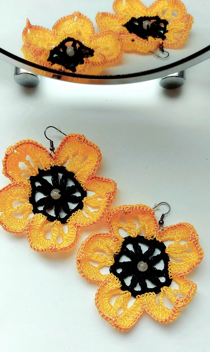 Crochet sunflowers earrings boho gift for mom woman girl mom