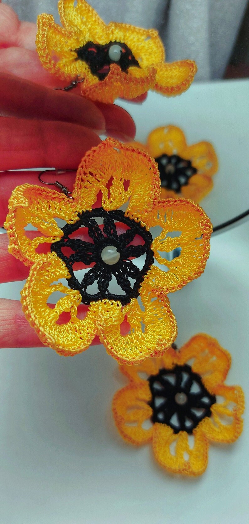 Crochet sunflowers earrings boho gift for mom woman girl mom