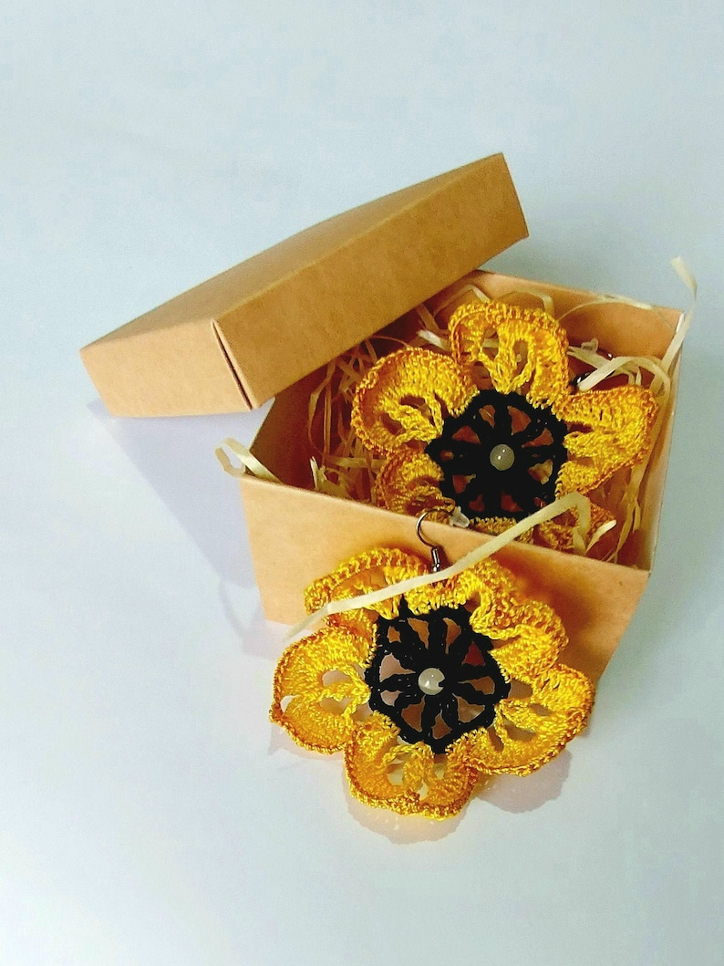 Crochet sunflowers earrings boho gift for mom woman girl mom