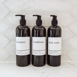 16 oz Bathroom Bottles | Reusable Bottle |Shampoo bottle| Soap Dispenser Pump | Shower bottle set  | Farmhouse bathroom | Pump bottles