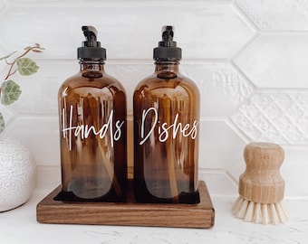 Hand and Dish Soap Dispensers |Amber Glass Bottle |Glass Bottles |Soap Dispenser Bottle | Gift | Waterproof Label | Refillable Bottle