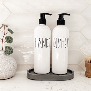16 oz PLASTIC Hands and Dishes Soap Dispenser|White Kitchen Decor Farmhouse Soap Dispenser Plastic Kitchen Soap Dispenser Set | Rae Dunn