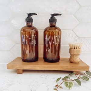 Hand and Dish Soap Dispensers |Amber Glass Bottle with Pump|Glass Bottles and Labels|Farmhouse Kitchen Decor|Soap Dispenser Bottle